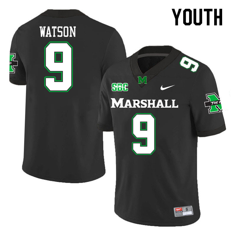 Youth #9 Landyn Watson Marshall Thundering Herd SBC Conference College Football Jerseys Stitched-Bla
